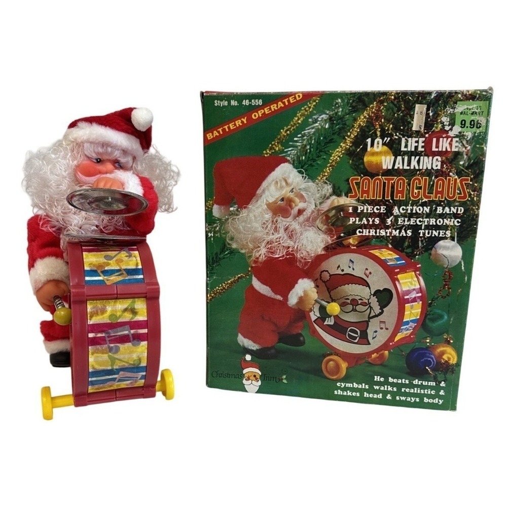 Vintage 1980s Walking Santa‎ Claus Drummer Musical Toy 10 Inch READ DESCRIPTION